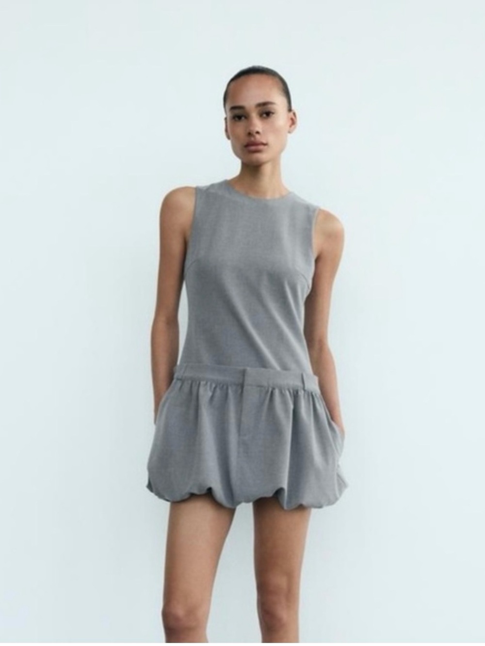 NWT Zara Voluminous mini Bubble dress gray size XS
